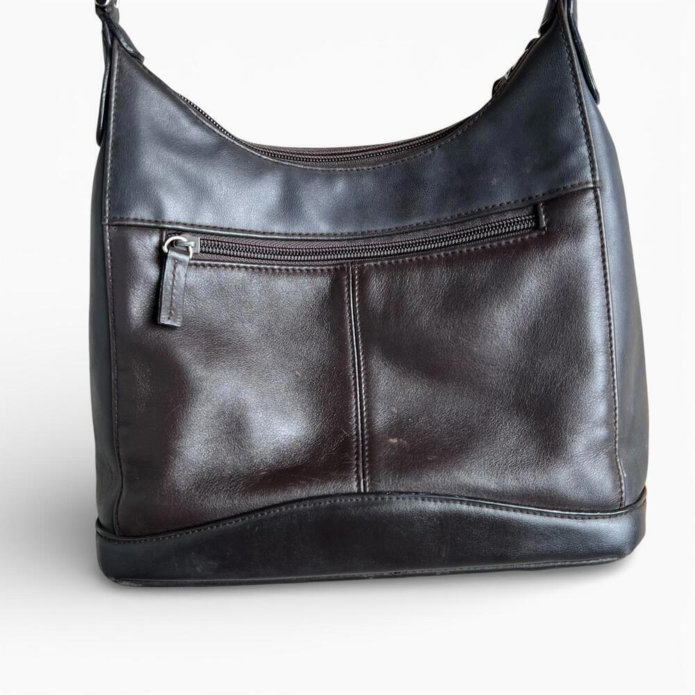 Vintage Dark Brown Leather Shoulder Bag with Front Zipper Pocket - Picture 3 of 7
